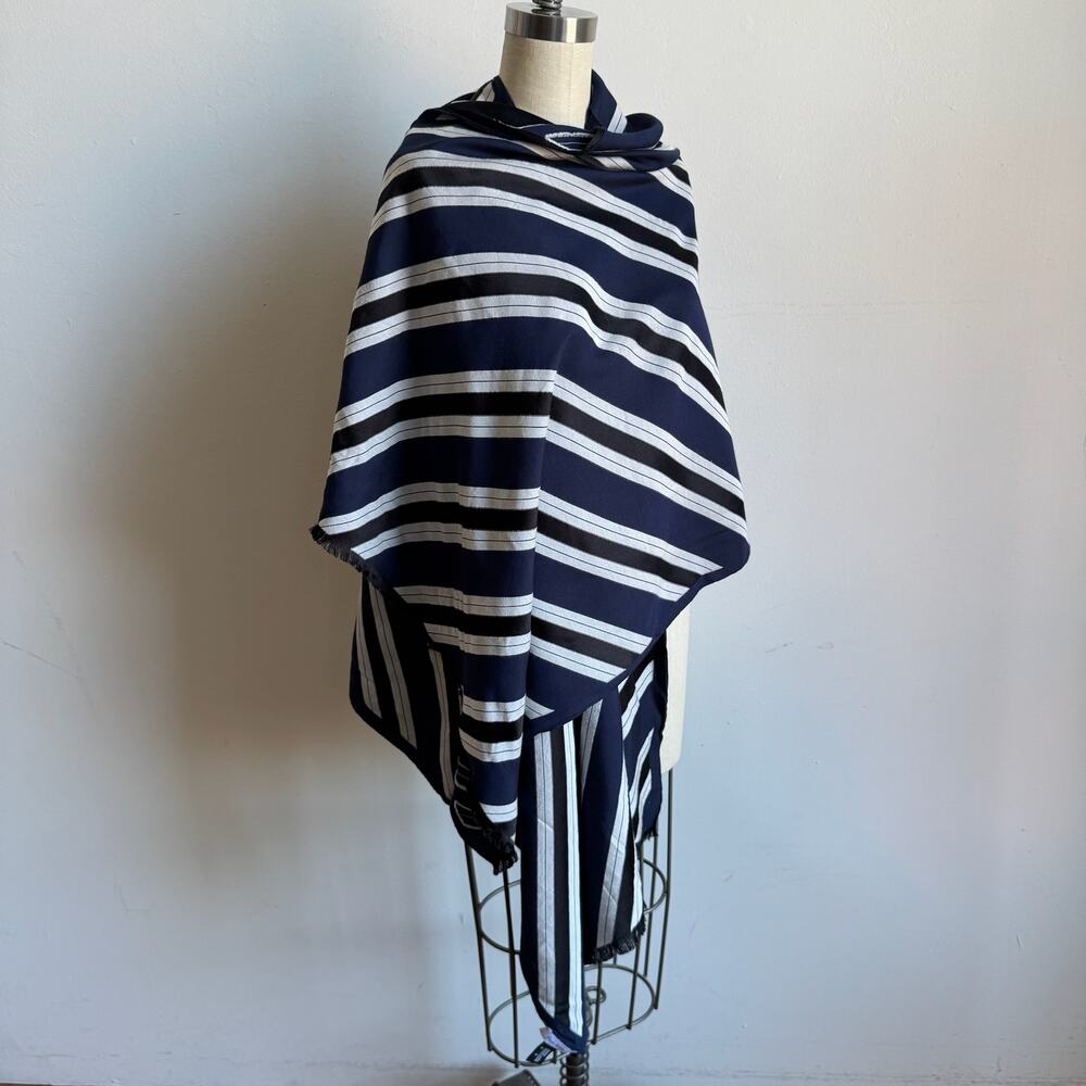 PAUL SMITH Silk Striped Navy & White Scarf
